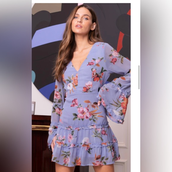 Lulus Lavender Floral Print Long Sleeve Mini Dress - Picture 2 of 3